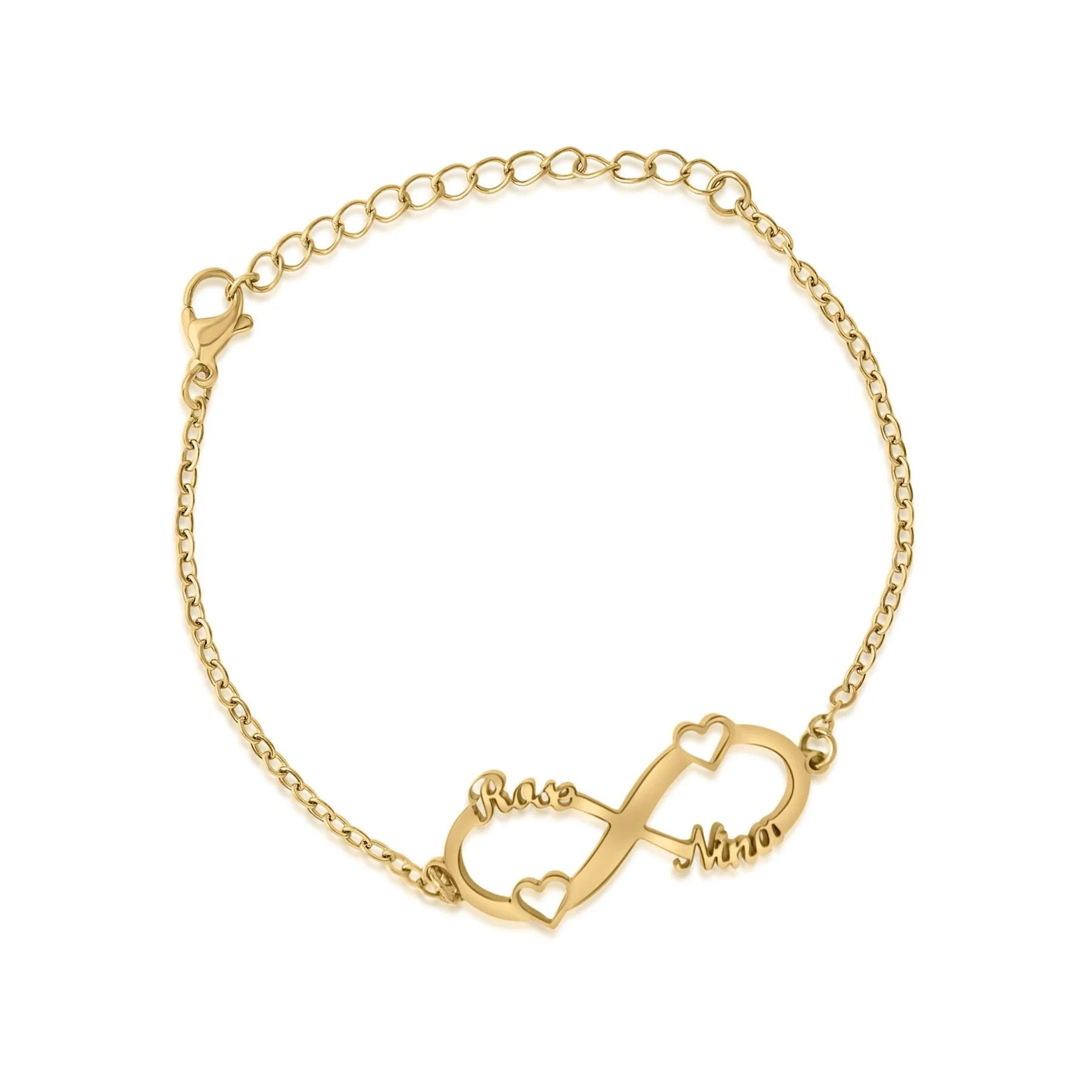 Pulseira Infinito com 2 Corações e Nomes