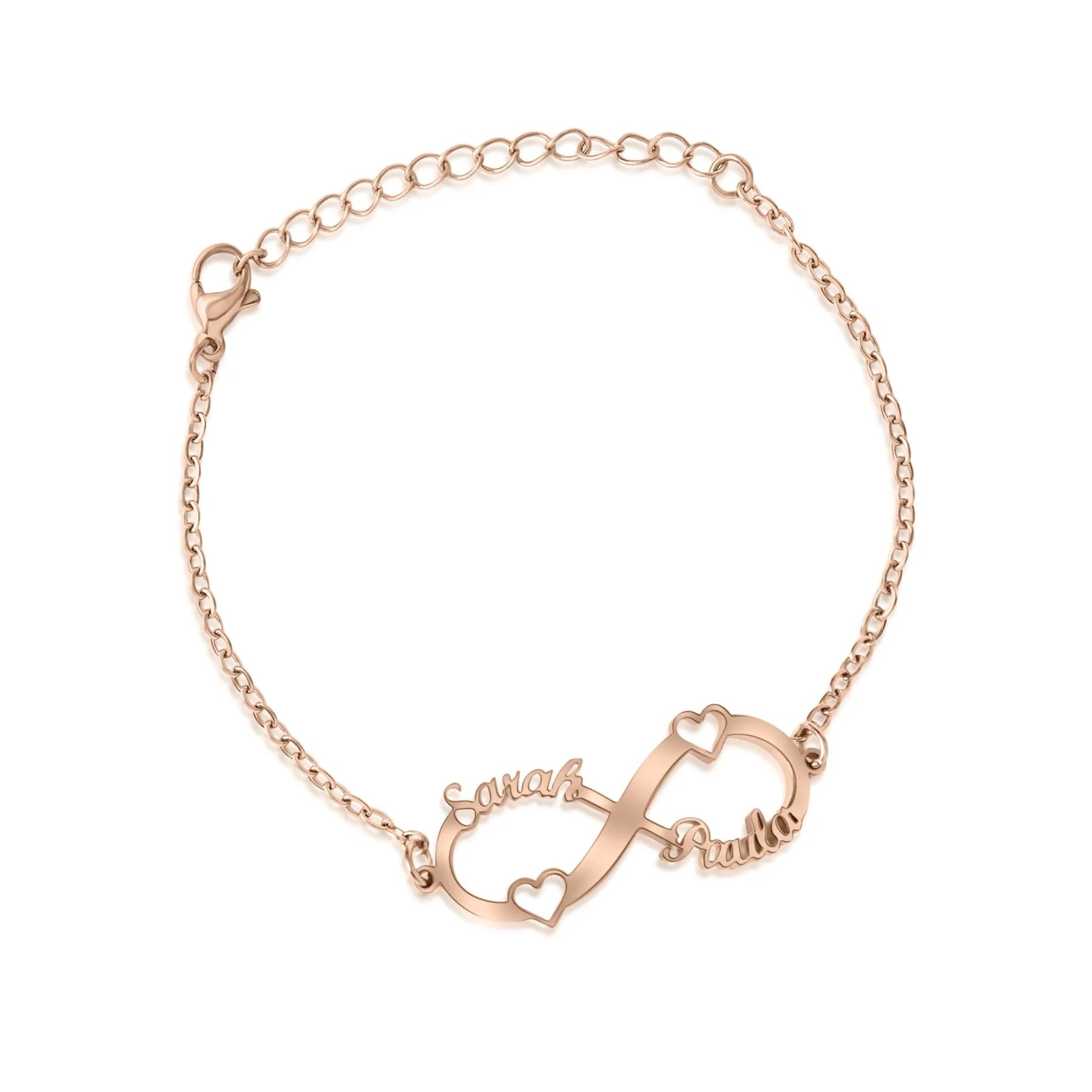 Pulseira Infinito com 2 Corações e Nomes