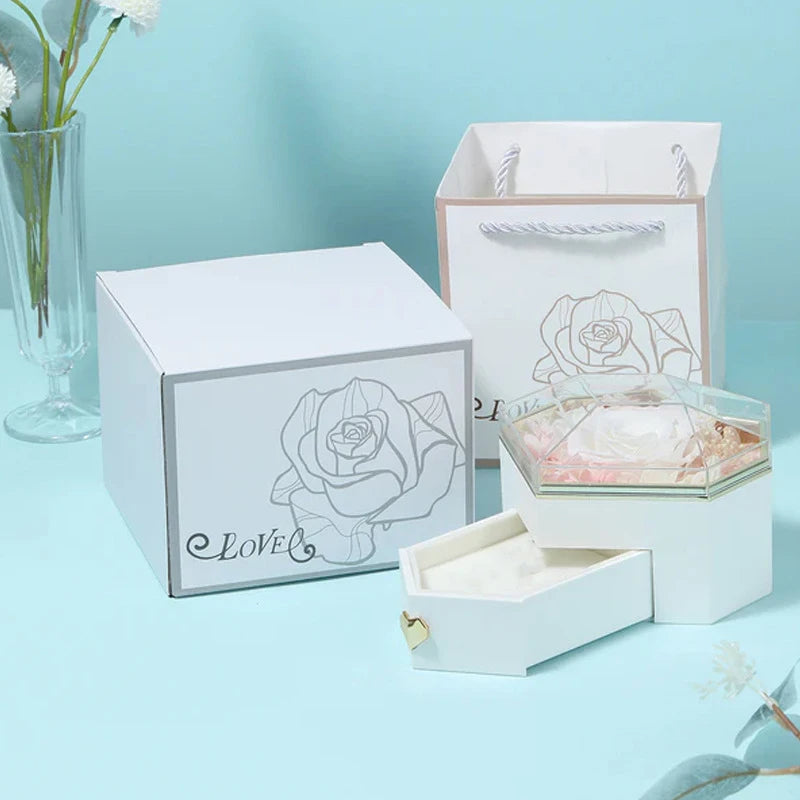 Caixa Coração com Rosa Eterna (Somente Caixa)